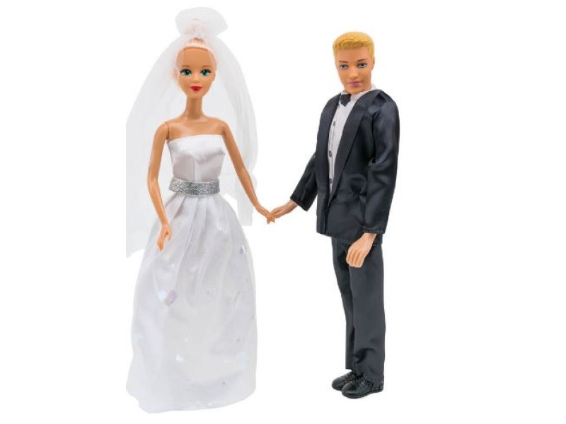 Bambole coppia sposi con abito bianco lungo