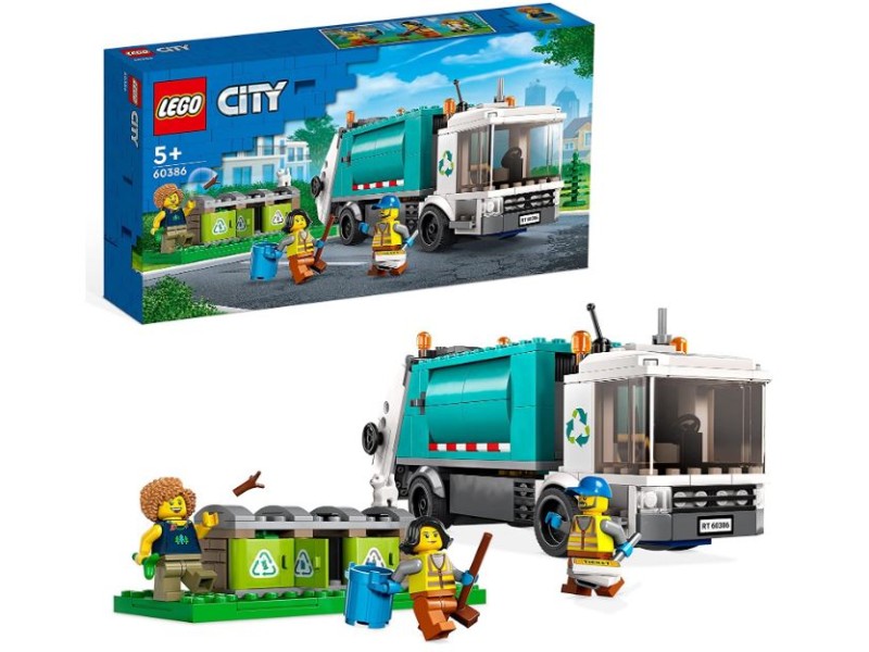 LEGO City Camion per il Riciclaggio dei Rifiuti completo di 3 container 60386 