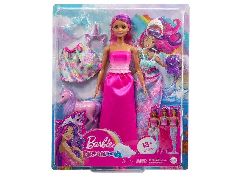 Barbie Dreamtopia sirena unicorno trasformabile con corpetto sfumato coda da sirena o una gonna floreale corta