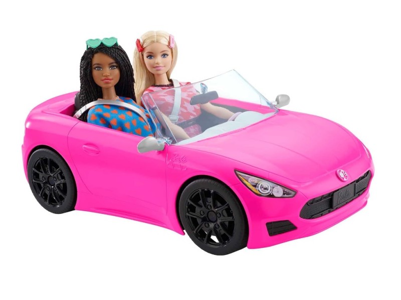 Barbie Cabrio Auto Decapottabile Rosa a Due Posti con le cinture di sicurezza lo specchietto retrovisore e la griglia frontale nera