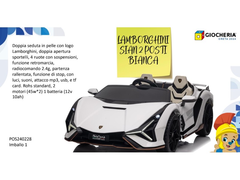 Auto Elettrica Lamborghini Sian 2 Posti Bianca 12Volt