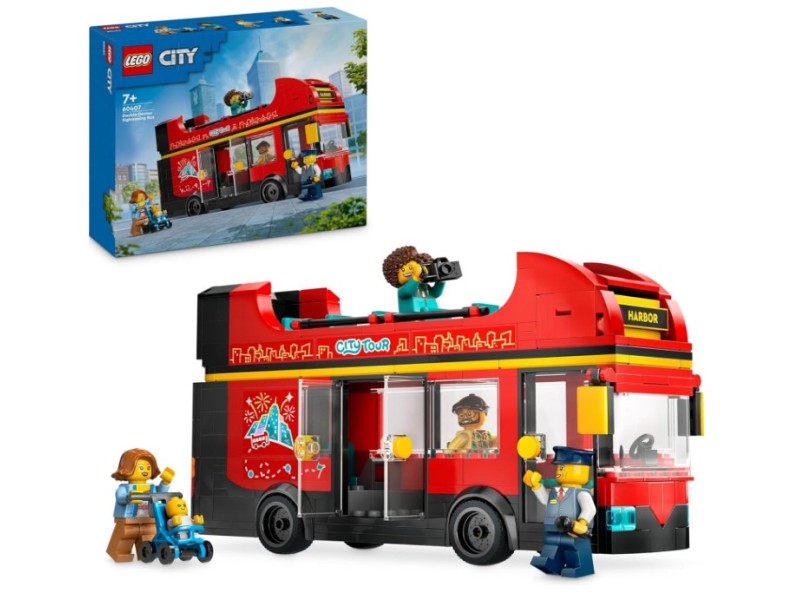 Lego City Autobus Turistico Rosso a due Piani con un piano turistico all’aperto 60407