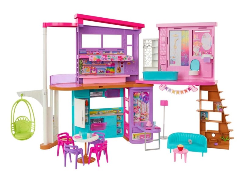 Barbie Casa di Malibu casa delle Bambole con 2 Piani 6 Stanze Ascensore Altalena e più di 30 Accessori