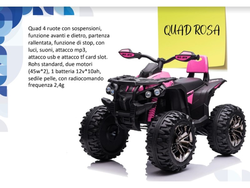 Moto Elettrica Quad 12volt 4 Ruote Colori Rosa Giallo o Rosso